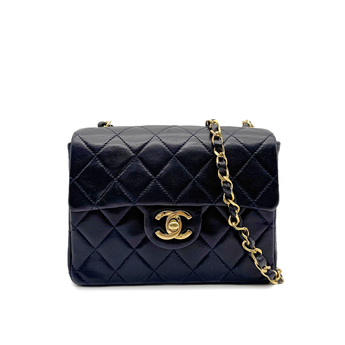 Luxury Promise Japan CHANEL VINTAGE MINI SQUARE 17 CHAIN SHOULDER BAG NAVY LAMB SKIN 90265307