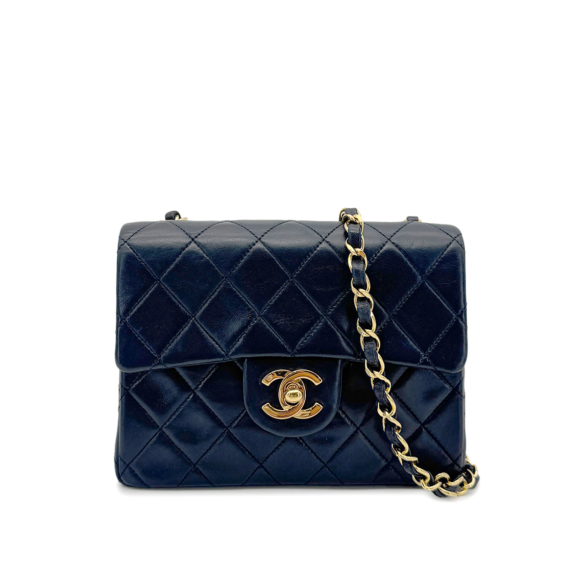 Luxury Promise Japan CHANEL VINTAGE MINI SQUARE 17 CHAIN SHOULDER BAG NAVY LAMB SKIN 90275025