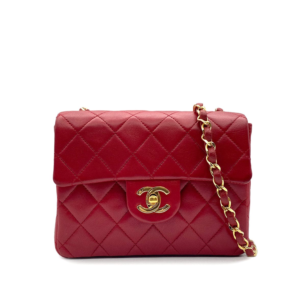 Luxury Promise Japan CHANEL VINTAGE MINI SQUARE 17 CHAIN SHOULDER BAG RED LAMB SKIN 90298707