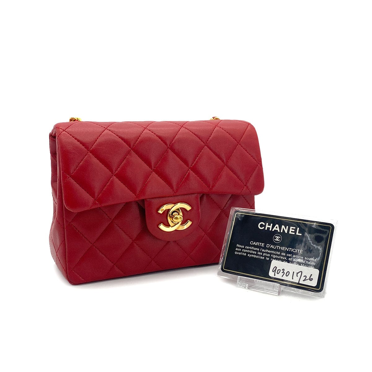 Luxury Promise Japan CHANEL VINTAGE MINI SQUARE 17 CHAIN SHOULDER BAG RED LAMB SKIN 90301726