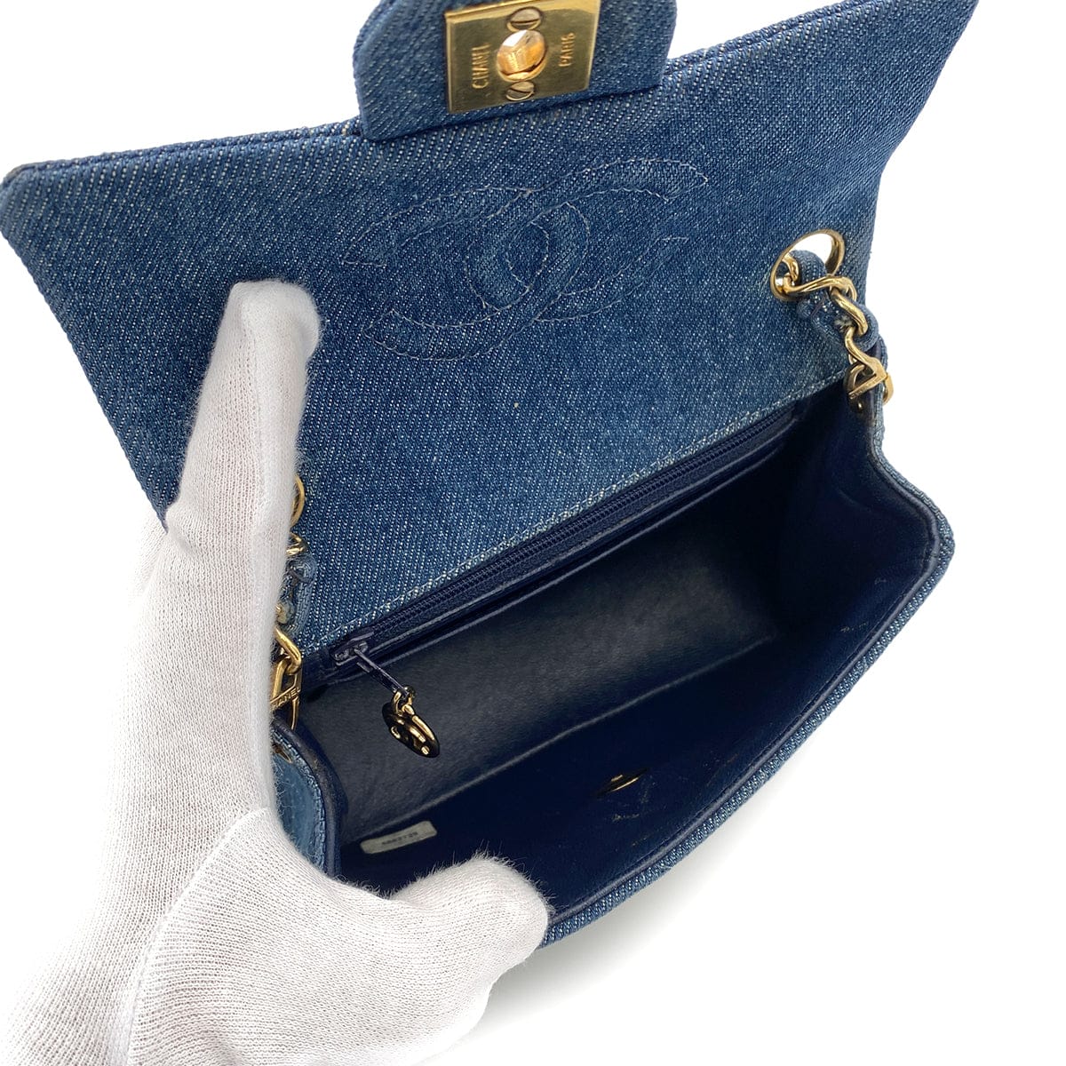 Luxury Promise Japan CHANEL VINTAGE MINI SQUARE CHAIN SHOULDER BAG BLUE DENIM 90250466