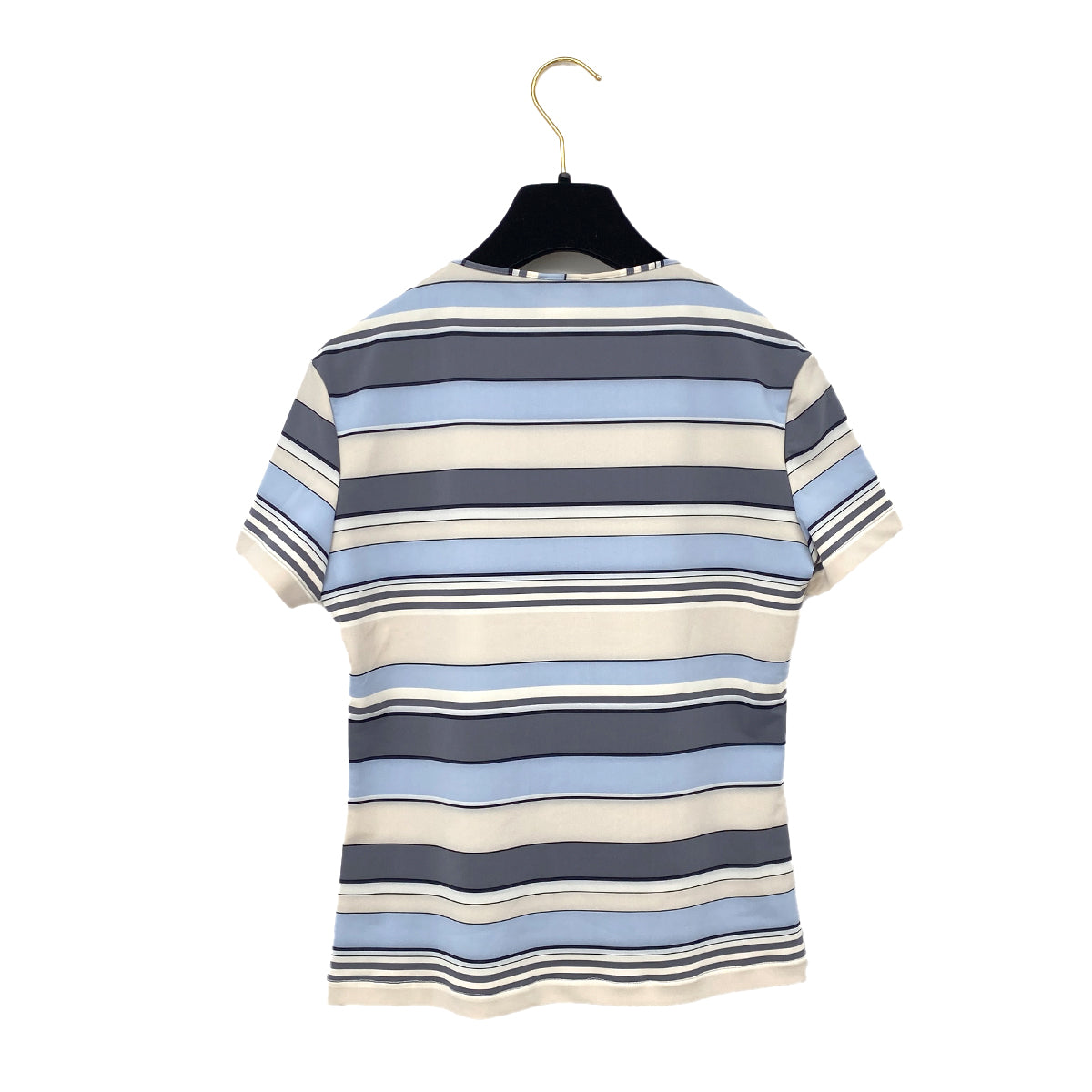 Luxury Promise Japan CHANEL VINTAGE MULTI COLOR STRIPE T-SHIRT LOGO PLATE BLUE GRAY NYLON 40 00C RTW 90291316