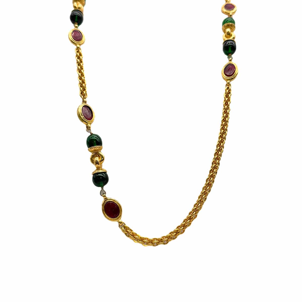 Luxury Promise Japan CHANEL VINTAGE NECKLACE COLOR STONE GREEN RED GOLD ACCESSORY 90310136