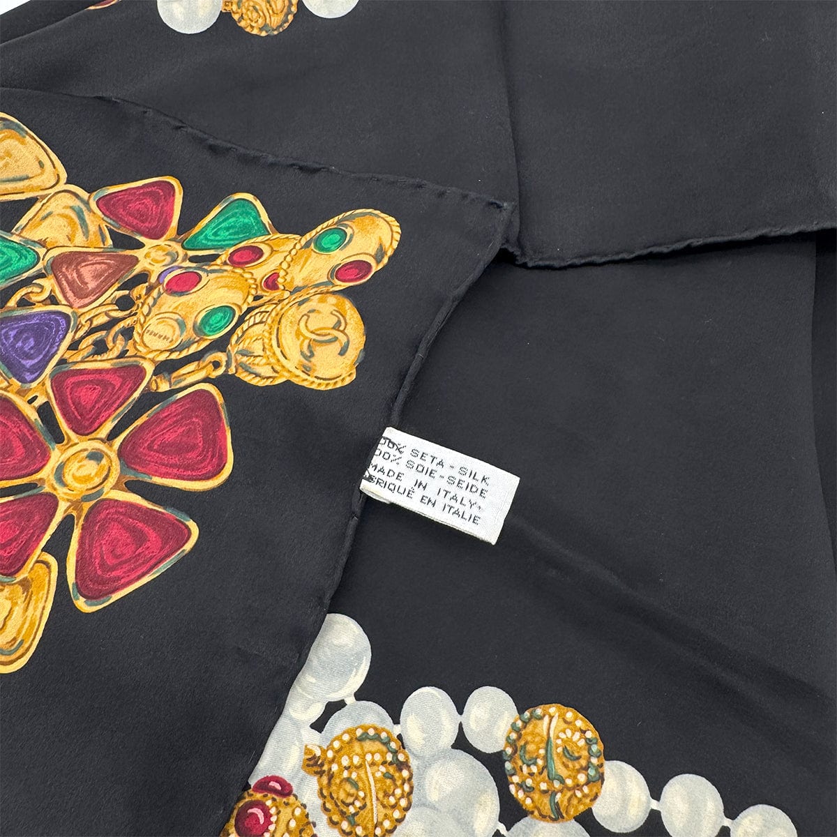 Luxury Promise Japan CHANEL VINTAGE SCARF BLACK MULTICOLOR SILK 90278954