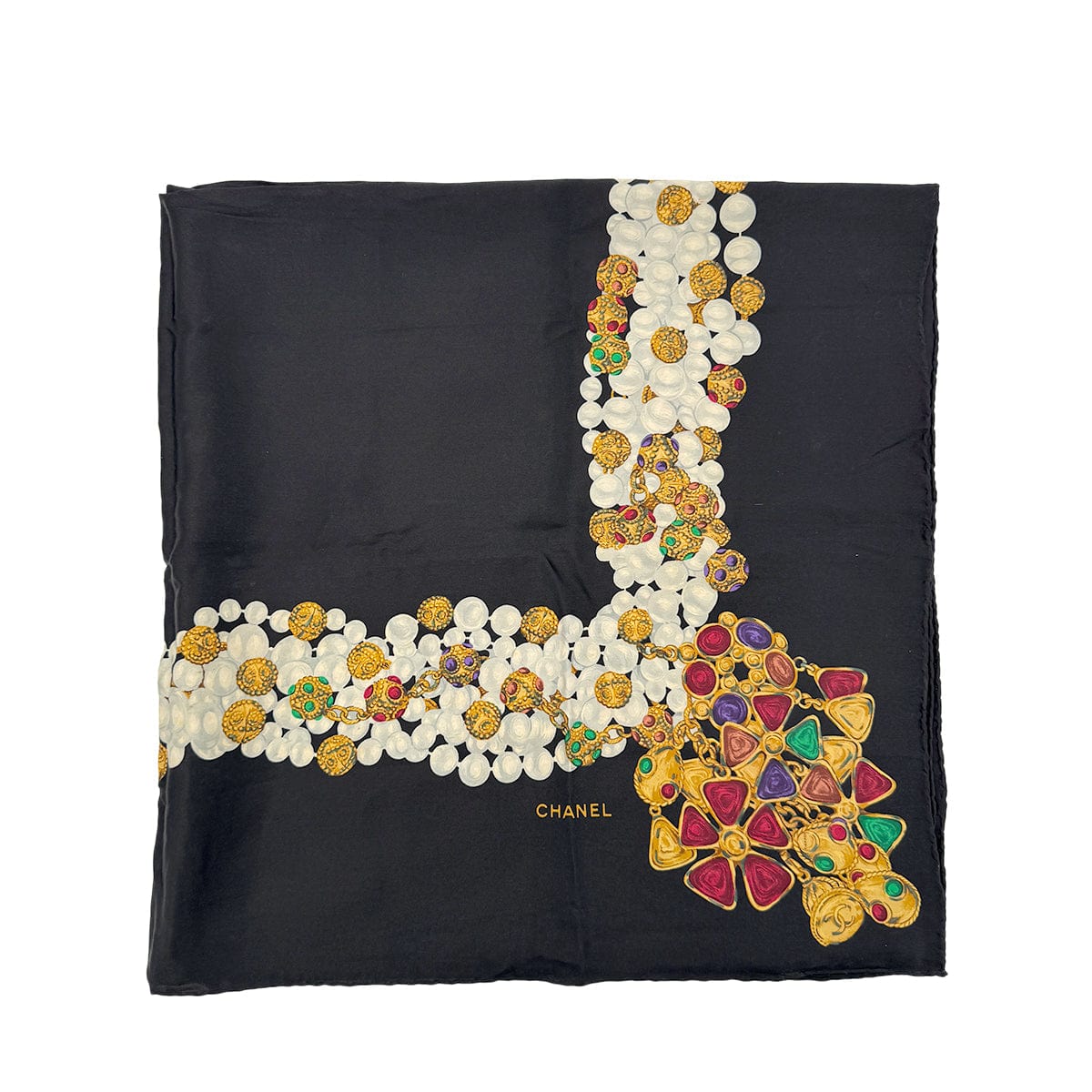 Luxury Promise Japan CHANEL VINTAGE SCARF BLACK MULTICOLOR SILK 90278954