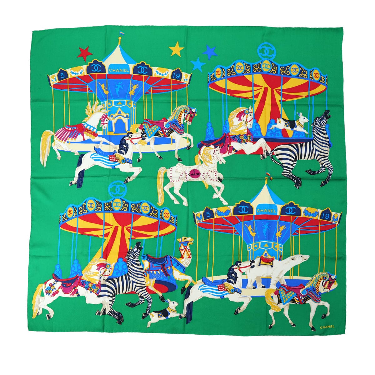 Luxury Promise Japan CHANEL VINTAGE SCARF COCOMARK ANIMAL PATTERN GREEN SILK 90305132