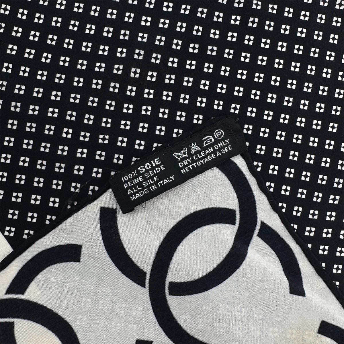 Luxury Promise Japan CHANEL VINTAGE SCARF COCOMARK BLACK BEIGE SILK 90314419