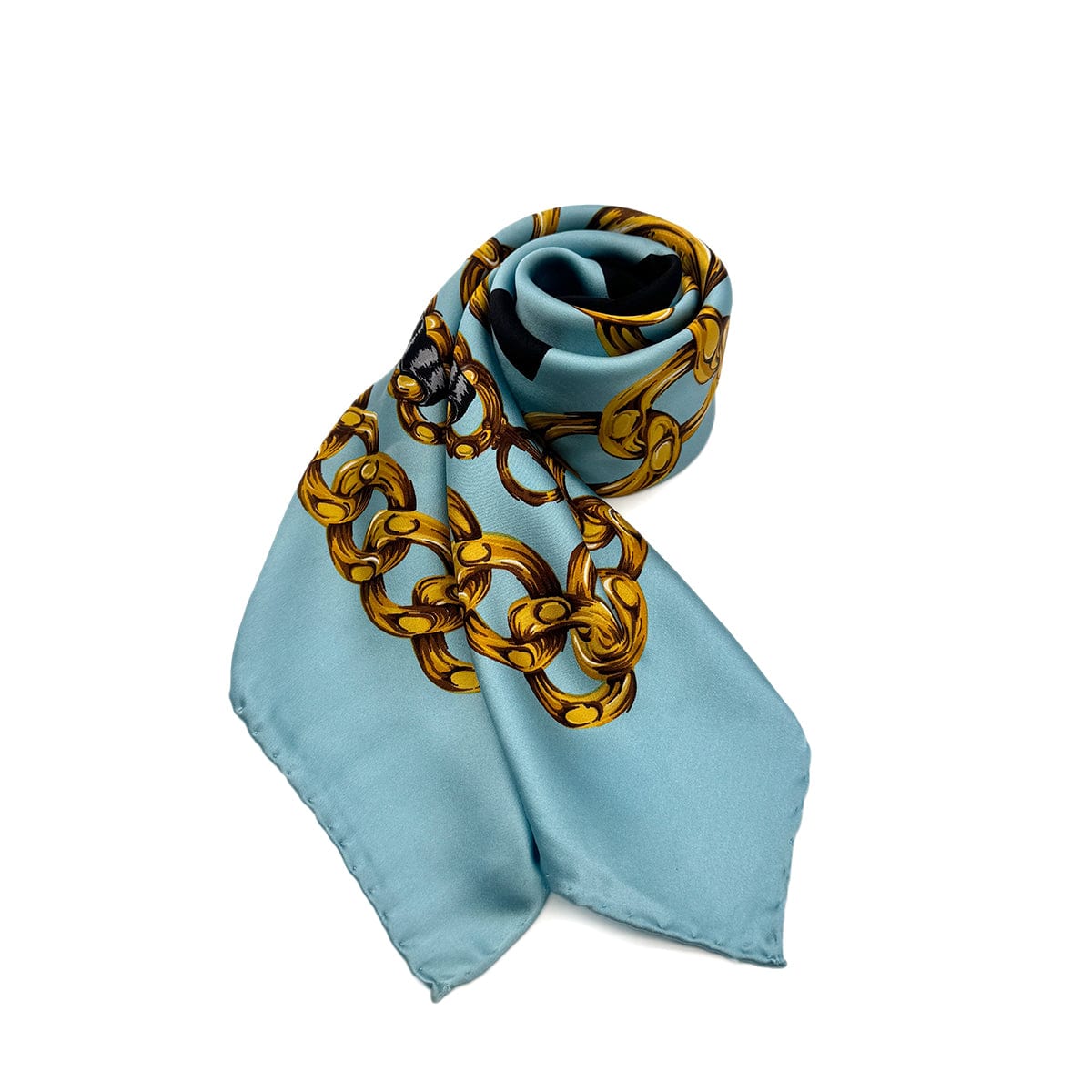 CHANEL VINTAGE SCARF COCOMARK CHAIN PATTERN LIGHT BLUE SILK