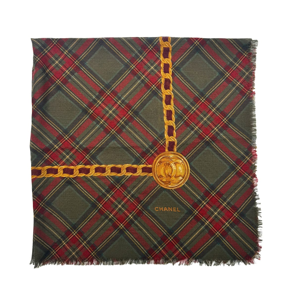 Luxury Promise Japan CHANEL VINTAGE SCARF COCOMARK CHECKERED PATTERN SILK CASHMERE 90278027