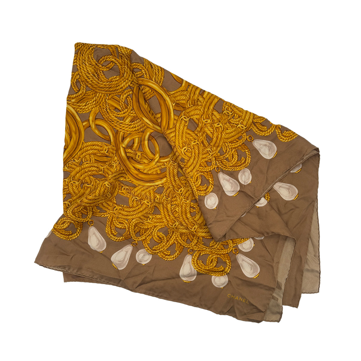 Luxury Promise Japan CHANEL VINTAGE SCARF GRIPOA PATTERN BEIGE YELLOW SILK 90286917