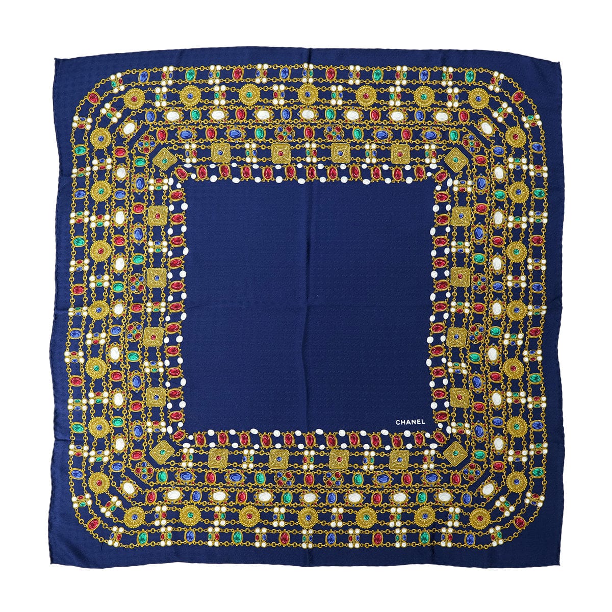 Luxury Promise Japan CHANEL VINTAGE SCARF GRIPOA PATTERN NAVY SILK 90305126