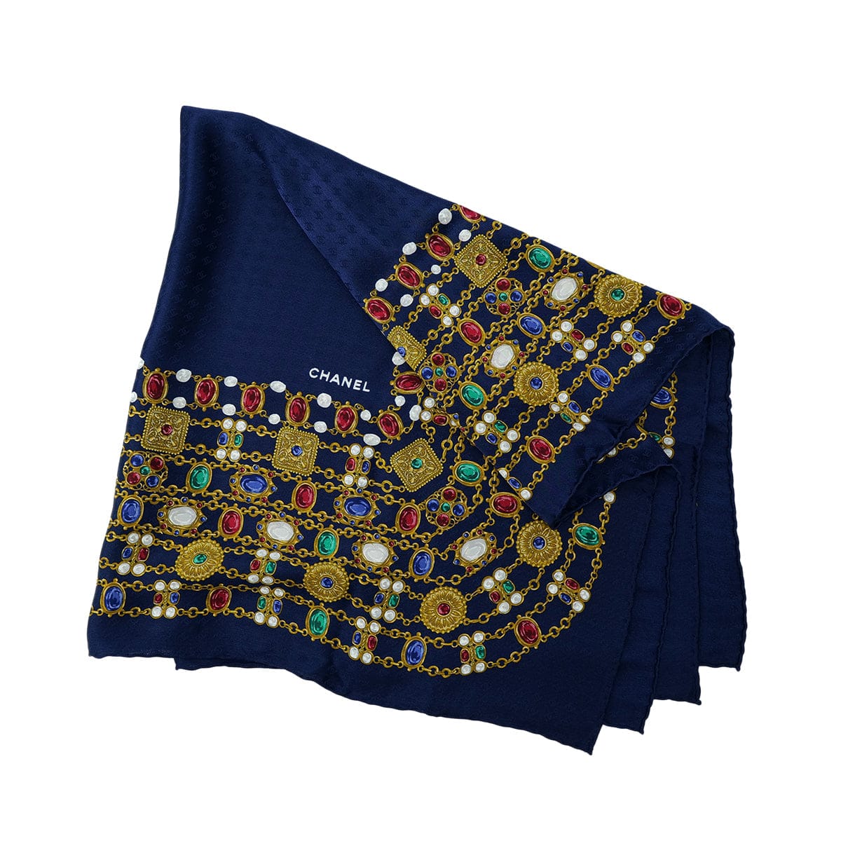 Luxury Promise Japan CHANEL VINTAGE SCARF GRIPOA PATTERN NAVY SILK 90305126