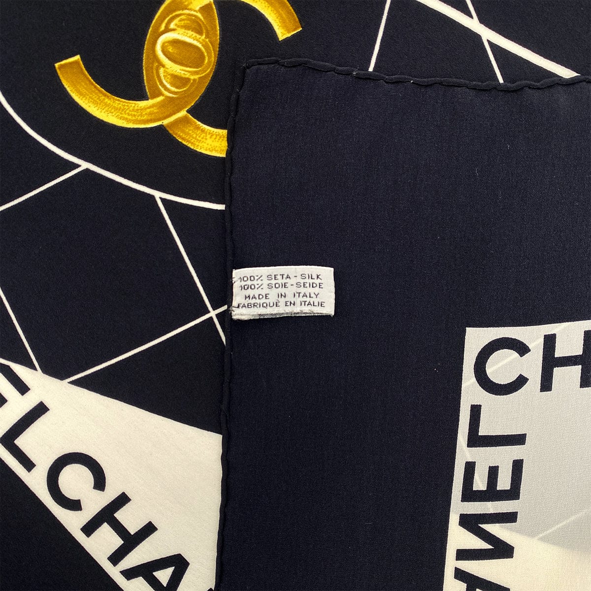 Luxury Promise Japan CHANEL VINTAGE SCARF MATELASSE BLACK WHITE SILK 90306878