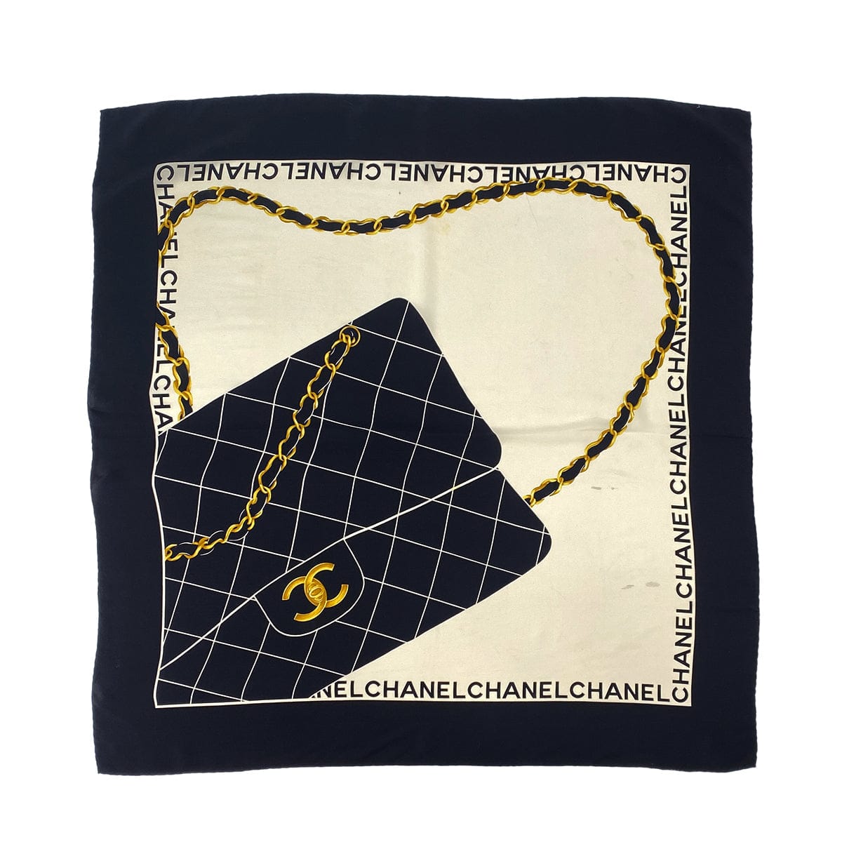 Luxury Promise Japan CHANEL VINTAGE SCARF MATELASSE BLACK WHITE SILK 90306878