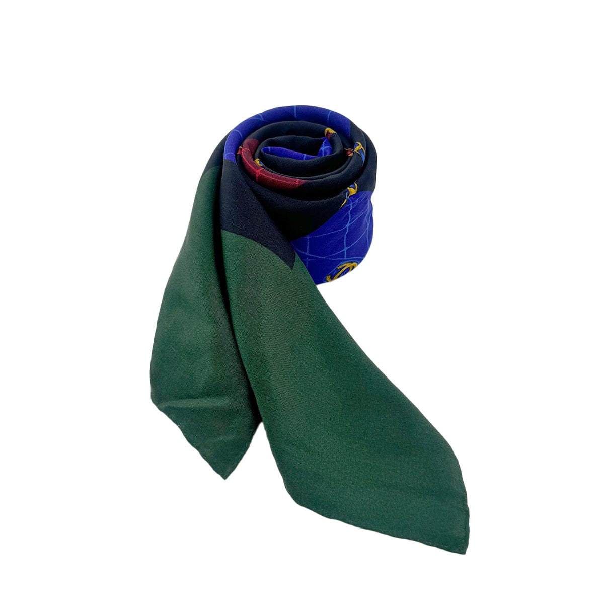 Luxury Promise Japan CHANEL VINTAGE SCARF MATELASSE MOTIF GREEN BLACK SILK 90278453