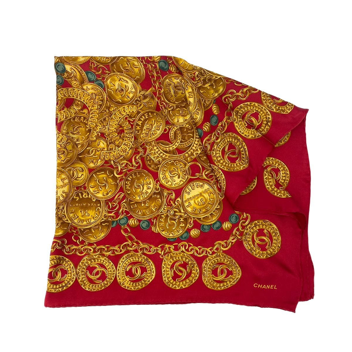 Luxury Promise Japan CHANEL VINTAGE SCARF RED GOLD SILK 90306874