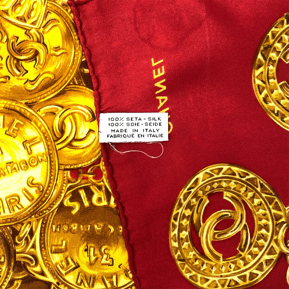 Luxury Promise Japan CHANEL VINTAGE SCARF RED GOLD SILK 90306874