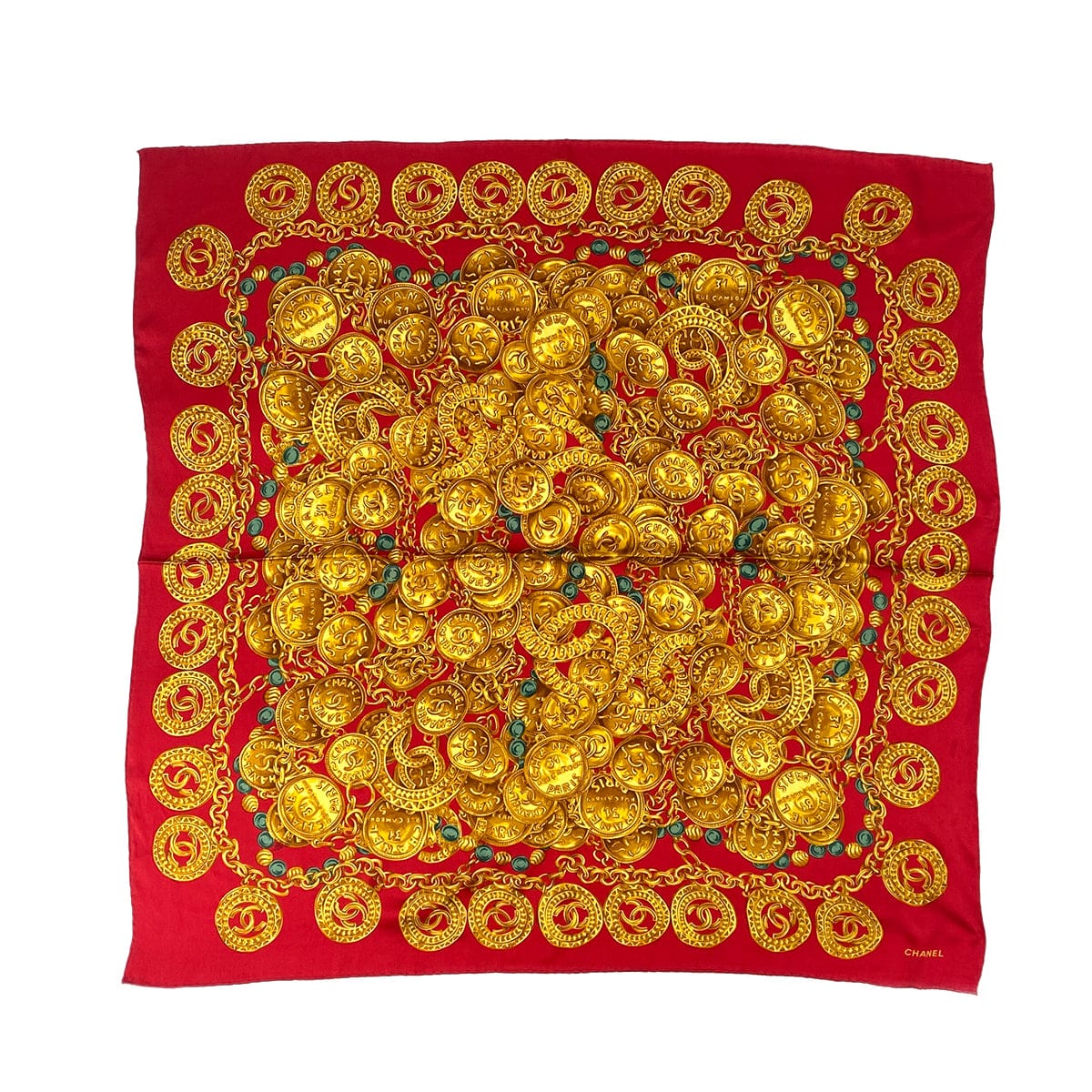 Luxury Promise Japan CHANEL VINTAGE SCARF RED GOLD SILK 90306874