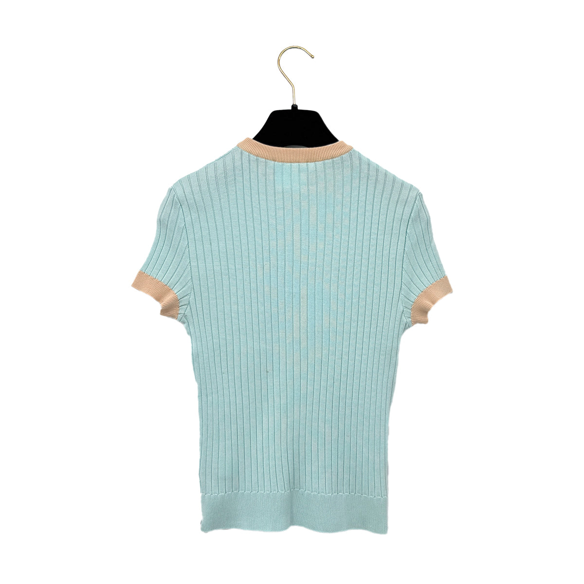 Luxury Promise Japan CHANEL VINTAGE SHORT SLEEVE KNIT TOPS LIGHT BLUE COTTON 40 97P RTW 90294170