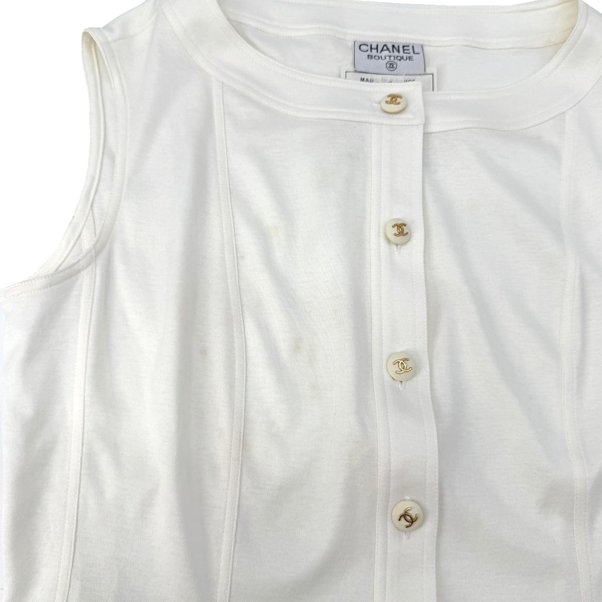 Luxury Promise Japan CHANEL VINTAGE SLEEVELESS TOPS WHITE COTTON 42 RTW 90292793