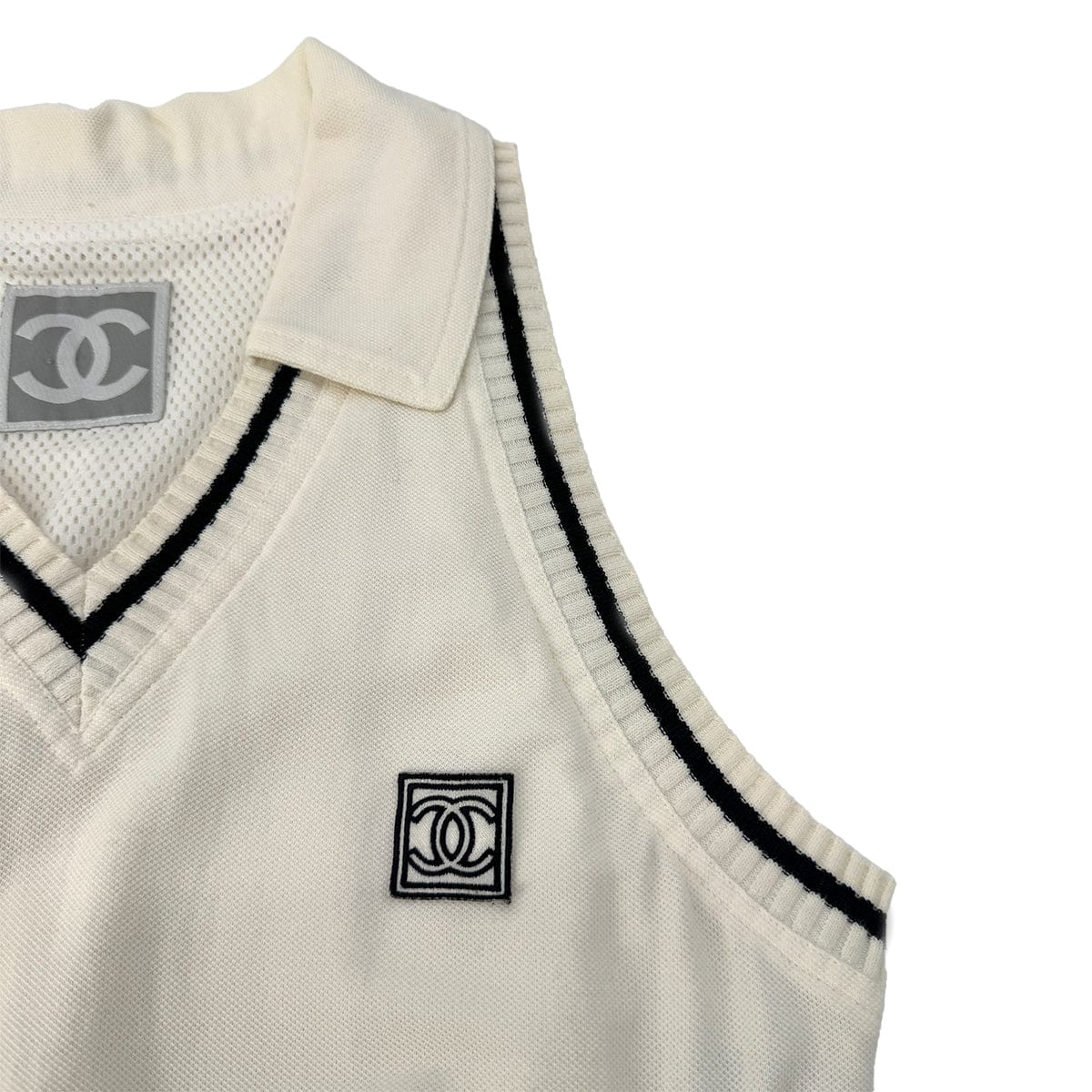 Luxury Promise Japan CHANEL VINTAGE SPORTS LINE COCOMARK SLEEVELESS DRESS WHIYE COTTON 40 RTW 90290321