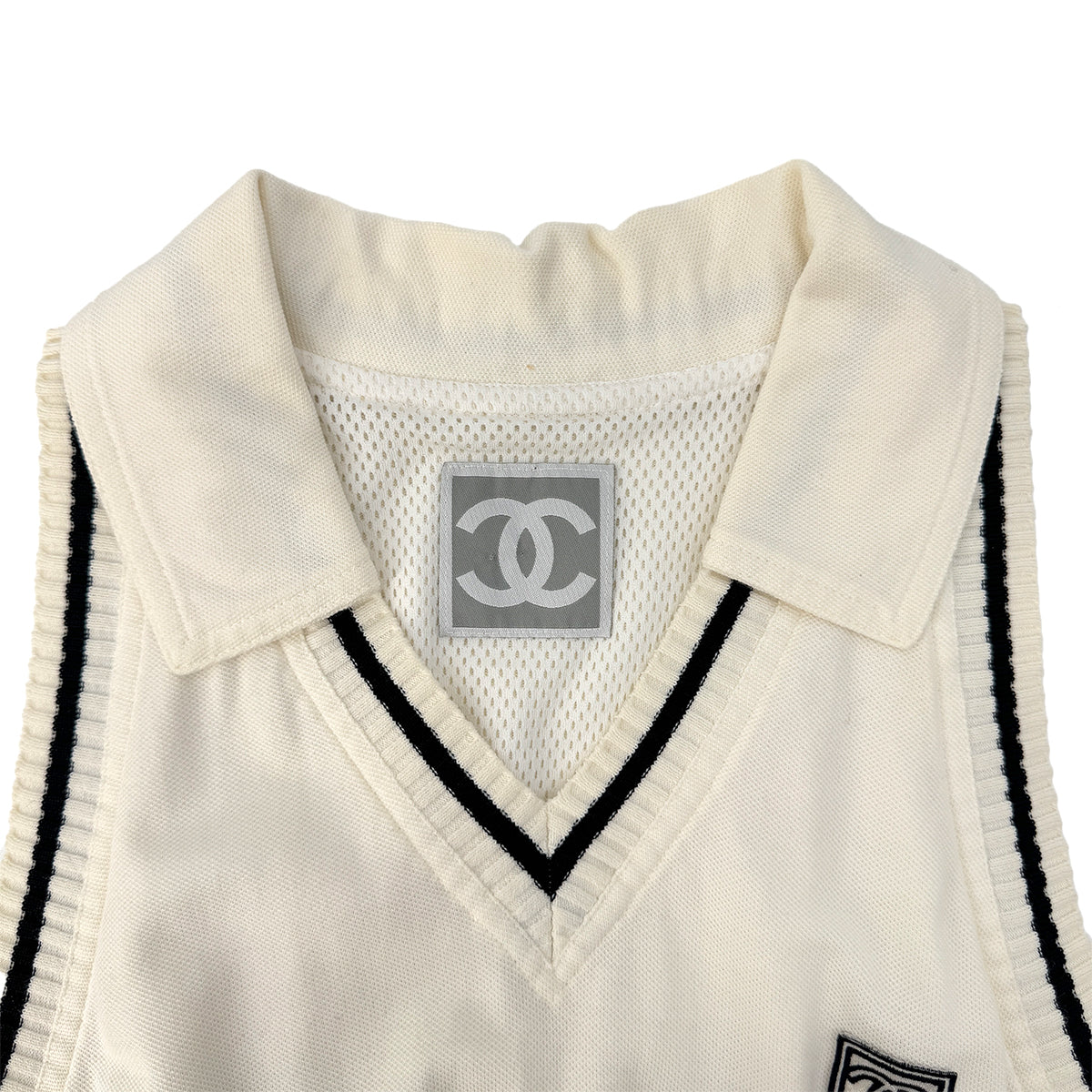 Luxury Promise Japan CHANEL VINTAGE SPORTS LINE COCOMARK SLEEVELESS DRESS WHIYE COTTON 40 RTW 90290321