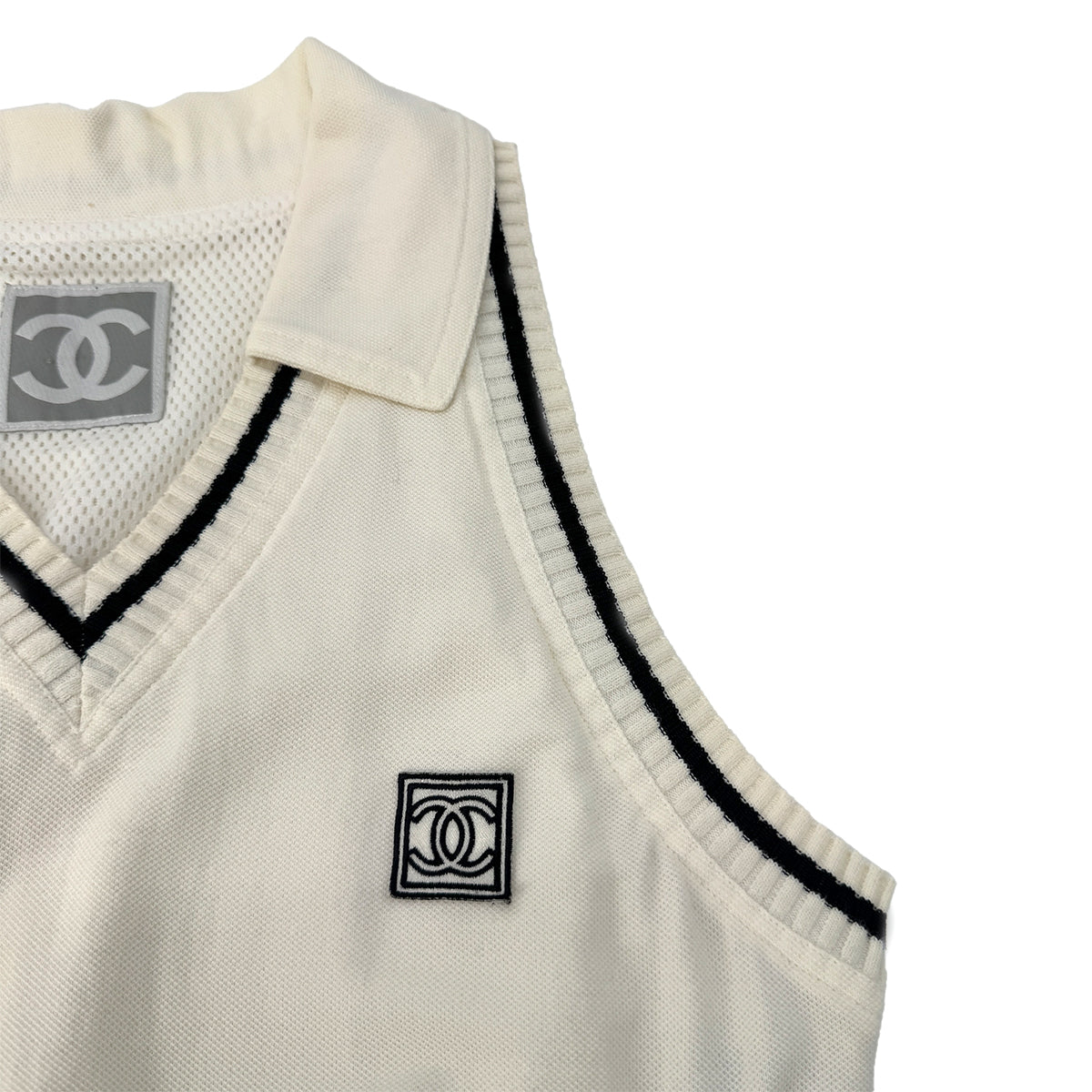 Luxury Promise Japan CHANEL VINTAGE SPORTS LINE COCOMARK SLEEVELESS DRESS WHIYE COTTON 40 RTW 90290321