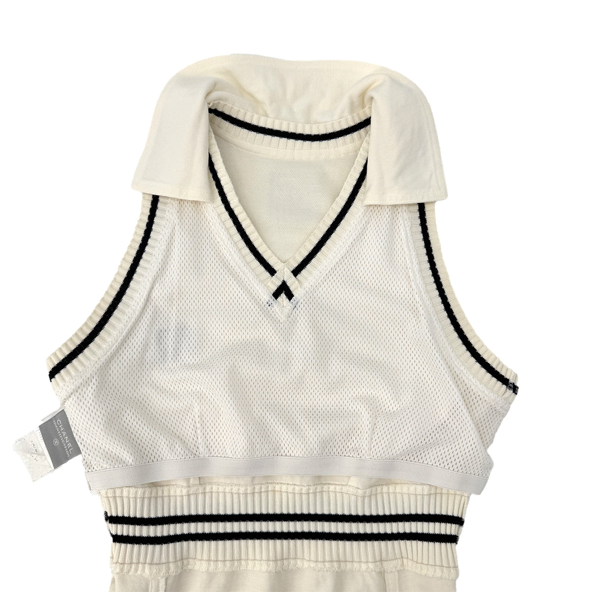 Luxury Promise Japan CHANEL VINTAGE SPORTS LINE COCOMARK SLEEVELESS DRESS WHIYE COTTON 40 RTW 90290321