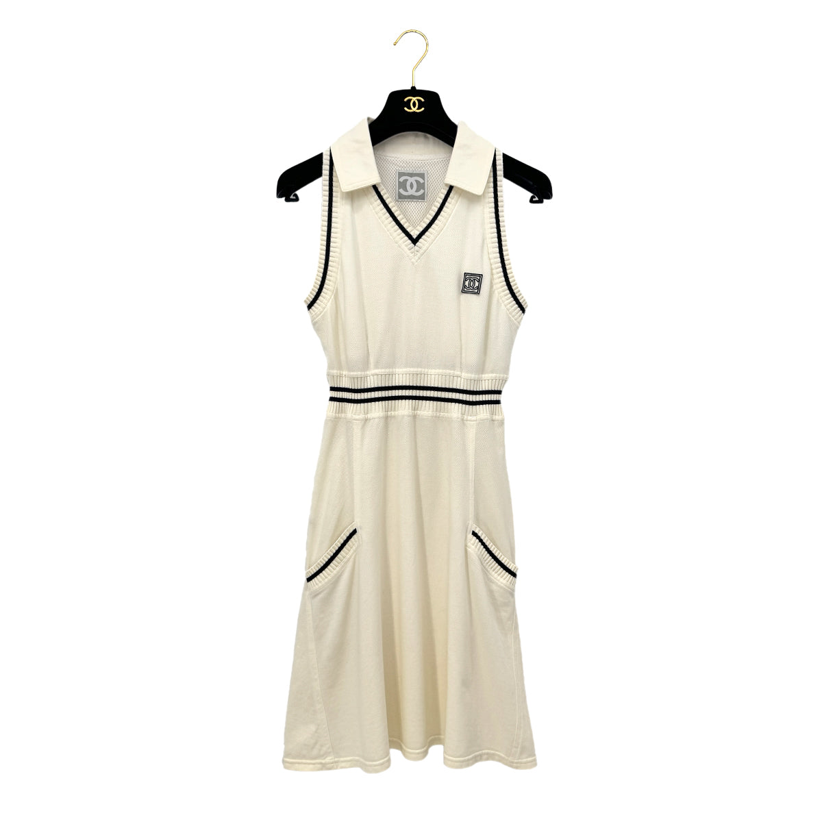 Luxury Promise Japan CHANEL VINTAGE SPORTS LINE COCOMARK SLEEVELESS DRESS WHIYE COTTON 40 RTW 90290321