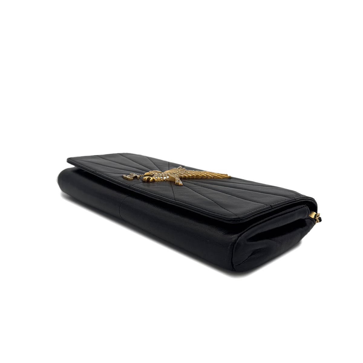 Luxury Promise Japan CHANEL VINTAGE STRASS IMPERIAL EAGLE CLUTCH CHAIN SHOULDER BAG COCOMARK RHINESTONE GOLD BLACK LAMB SKIN 90286870