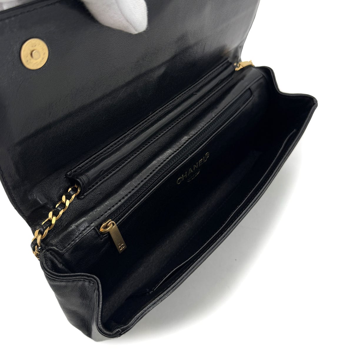 Luxury Promise Japan CHANEL VINTAGE STRASS IMPERIAL EAGLE CLUTCH CHAIN SHOULDER BAG COCOMARK RHINESTONE GOLD BLACK LAMB SKIN 90286870