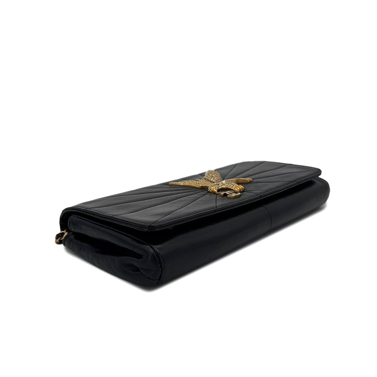 Luxury Promise Japan CHANEL VINTAGE STRASS IMPERIAL EAGLE CLUTCH CHAIN SHOULDER BAG COCOMARK RHINESTONE GOLD BLACK LAMB SKIN 90286870