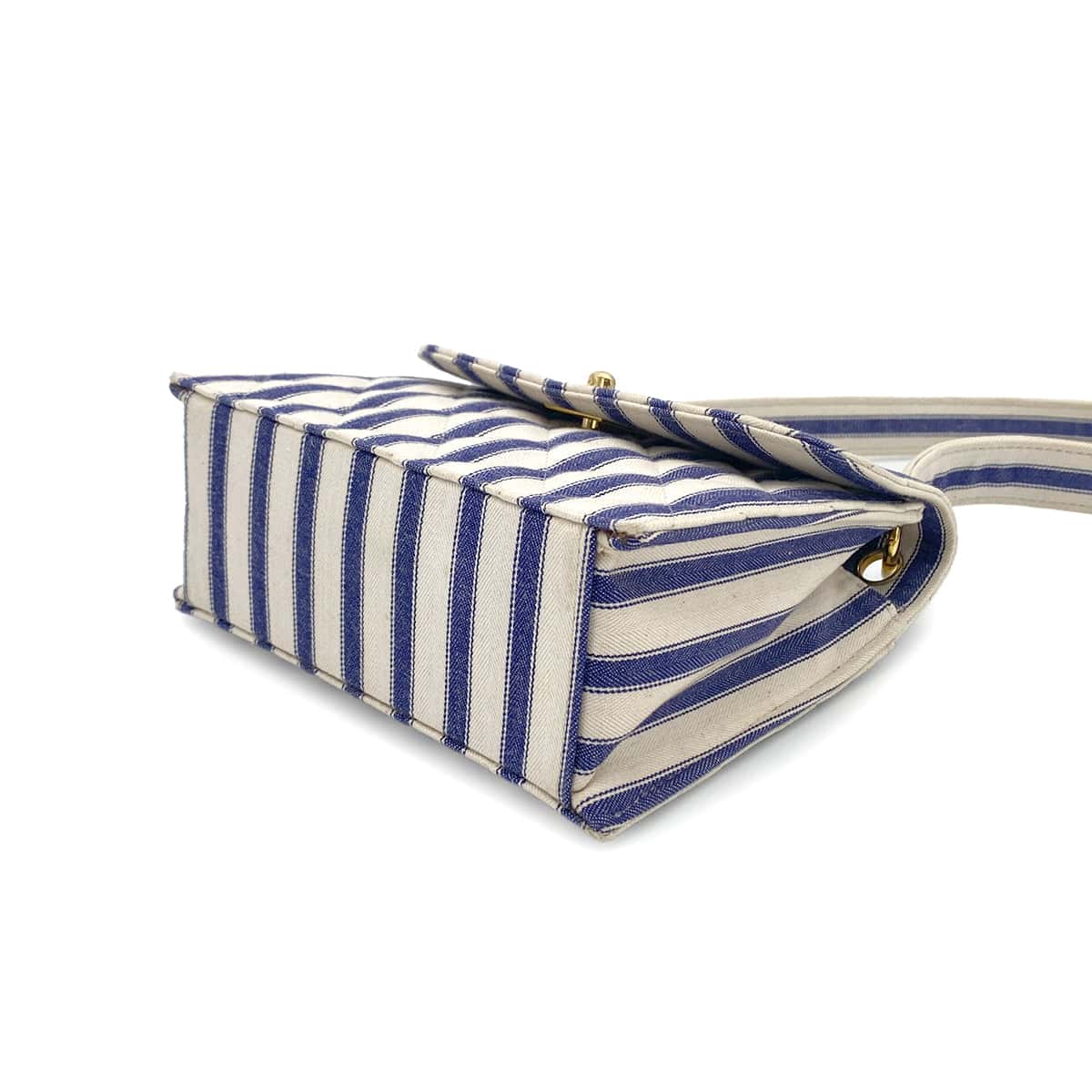 Luxury Promise Japan CHANEL VINTAGE STRIPED SHOULDER BAG BLUE WHITE CANVAS 90281422