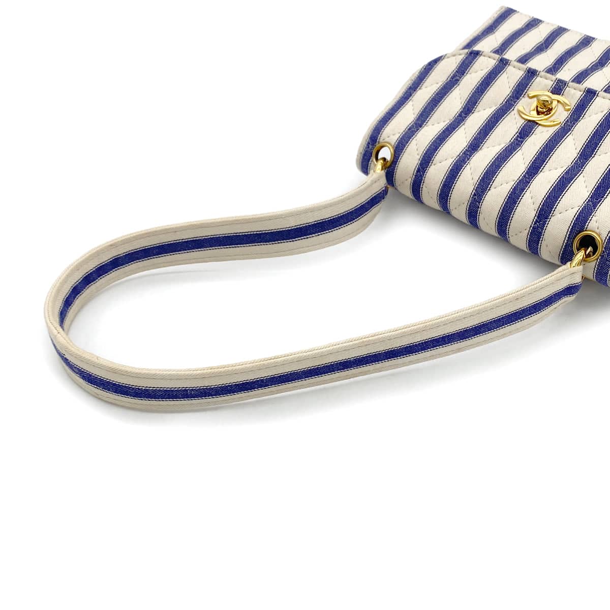 Luxury Promise Japan CHANEL VINTAGE STRIPED SHOULDER BAG BLUE WHITE CANVAS 90281422