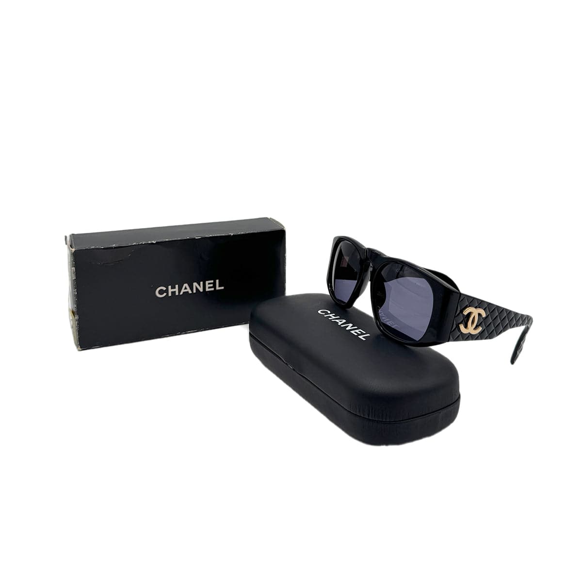 Luxury Promise Japan CHANEL VINTAGE SUNGLASSES COCOMARK MATELASSE BLACK EYEWEAR 90296460