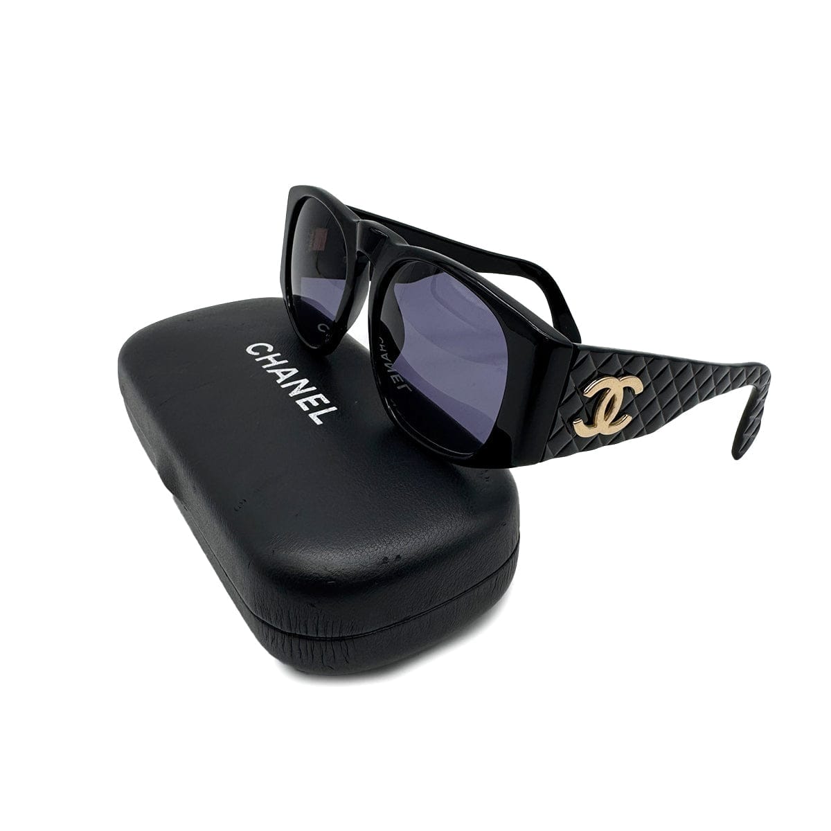 Luxury Promise Japan CHANEL VINTAGE SUNGLASSES COCOMARK MATELASSE BLACK EYEWEAR 90307360