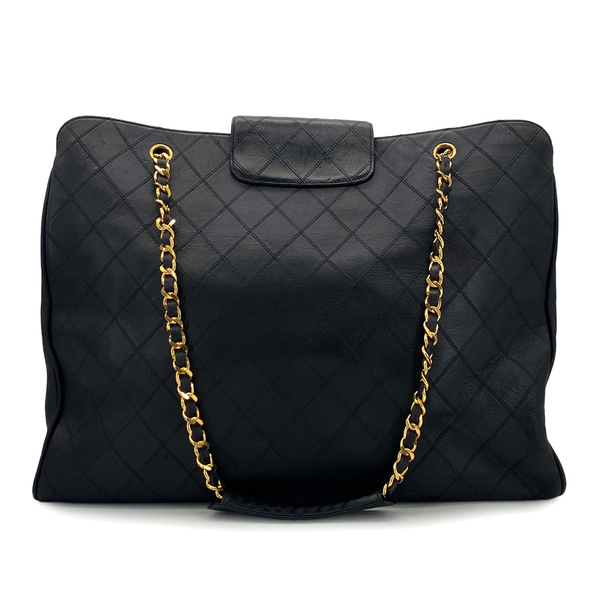 Luxury Promise Japan CHANEL VINTAGE SUPER MODEL BICOLORE CHAIN TOTE BAG BLACK LEATHER 90301740