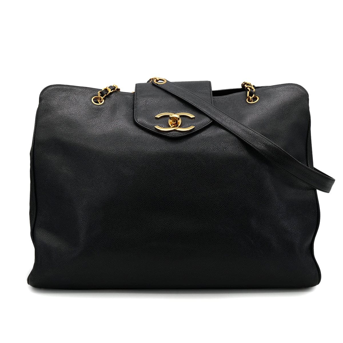 Luxury Promise Japan CHANEL VINTAGE SUPER MODEL BIG COCO CHAIN TOTE BAG BLACK CAVIAR SKIN 90295754