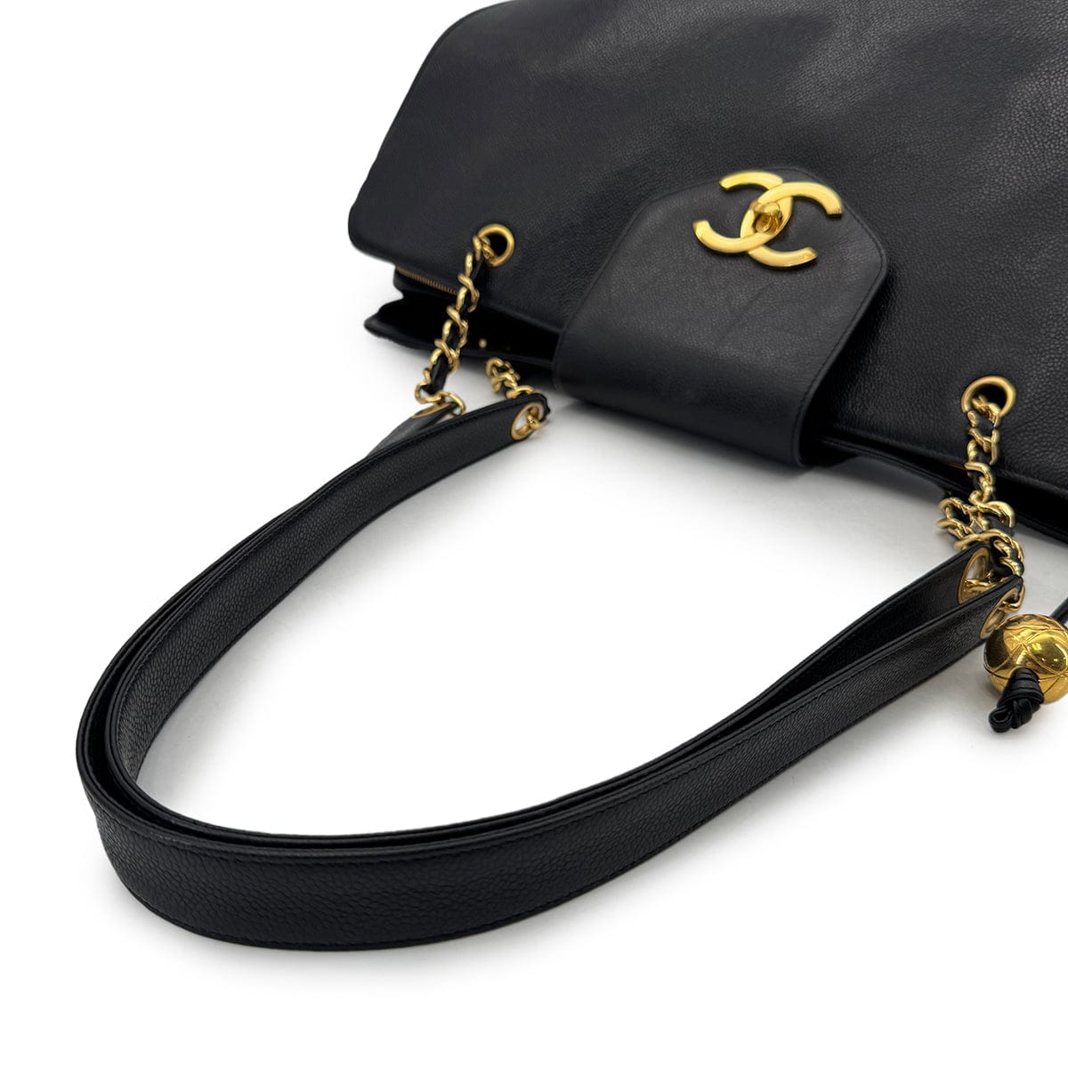 Luxury Promise Japan CHANEL VINTAGE SUPER MODEL BIG COCO CHAIN TOTE BAG BLACK CAVIAR SKIN 90301739