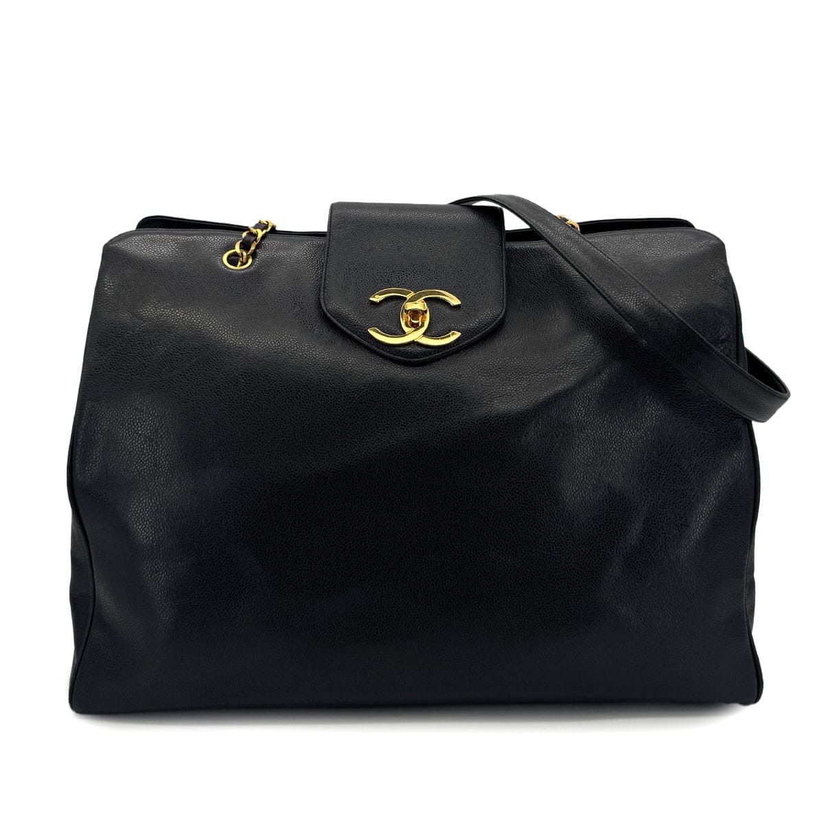 Luxury Promise Japan CHANEL VINTAGE SUPER MODEL CHAIN TOTE BAG BLACK CAVIAR SKIN 90293505