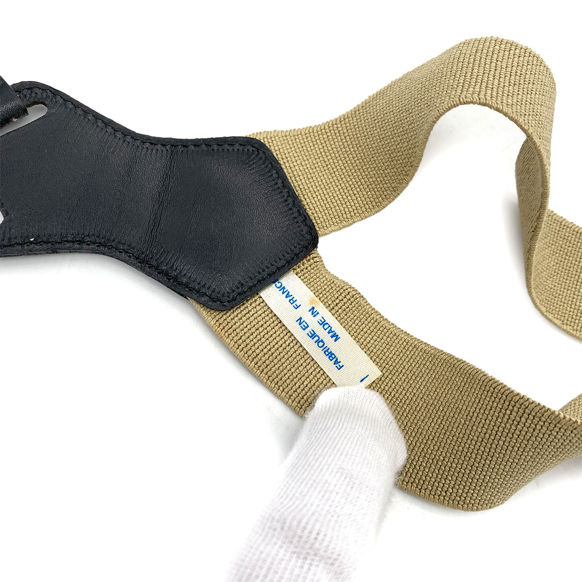 Luxury Promise Japan CHANEL VINTAGE SUSPENDER LOGO BEIGE BLACK CANVAS LEATHER 90256935