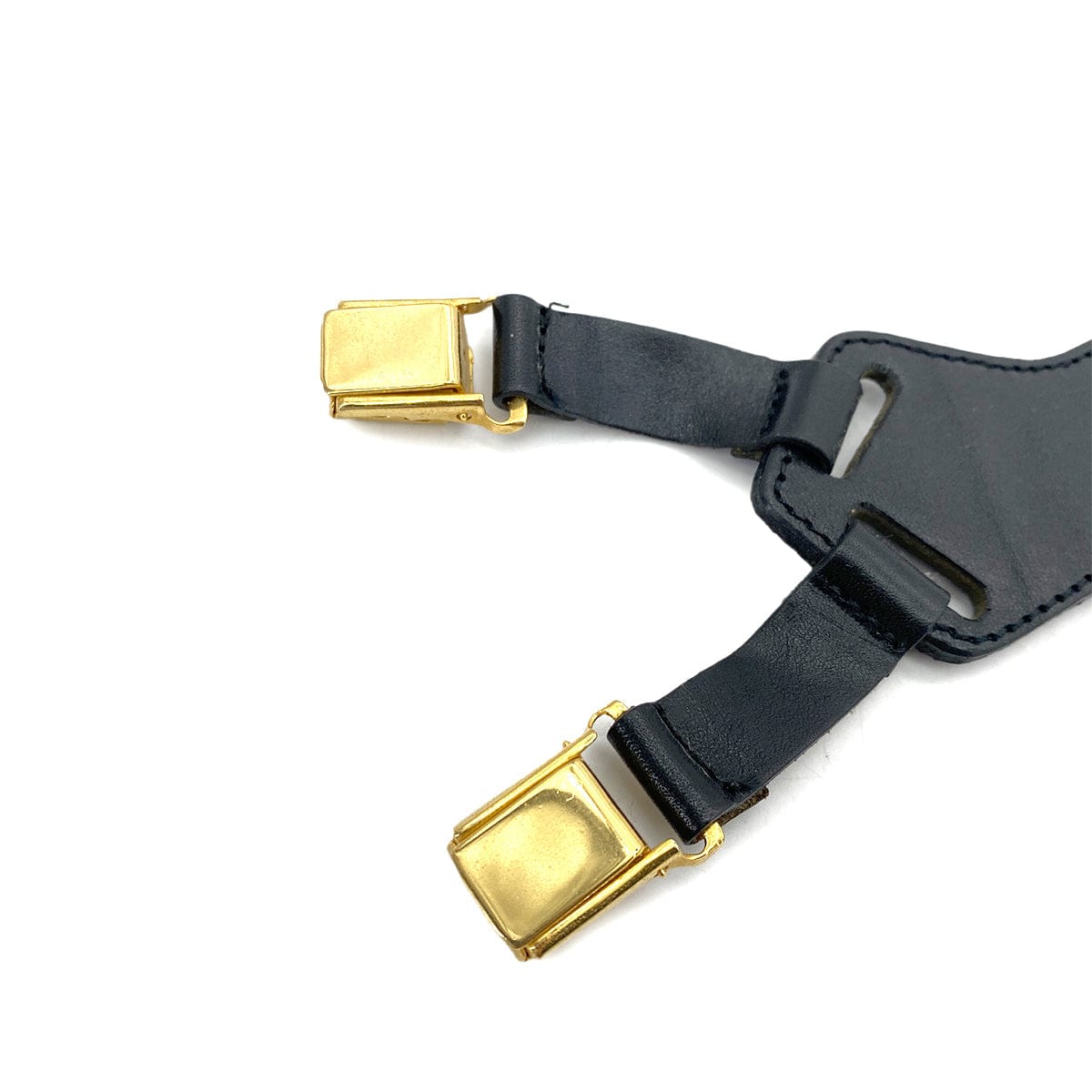 Luxury Promise Japan CHANEL VINTAGE SUSPENDER LOGO BEIGE BLACK CANVAS LEATHER 90256935