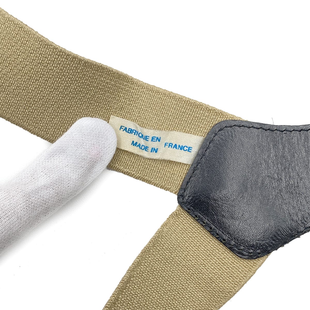 Luxury Promise Japan CHANEL VINTAGE SUSPENDER LOGO BEIGE BLACK CANVAS LEATHER 90269694