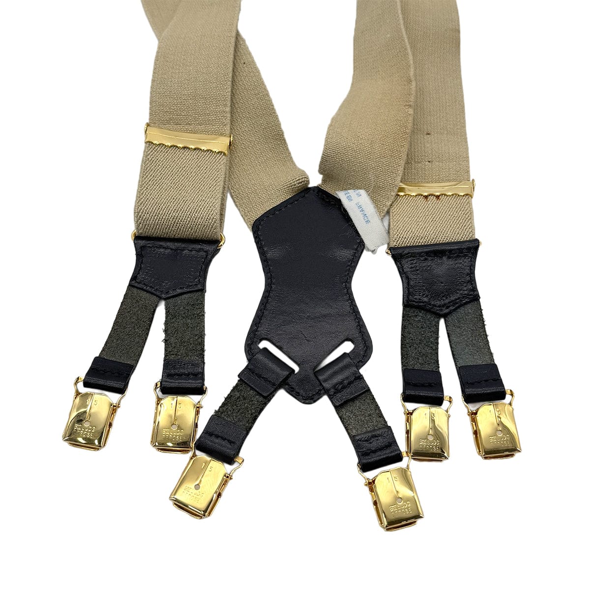 Luxury Promise Japan CHANEL VINTAGE SUSPENDER LOGO BEIGE BLACK CANVAS LEATHER 90296572