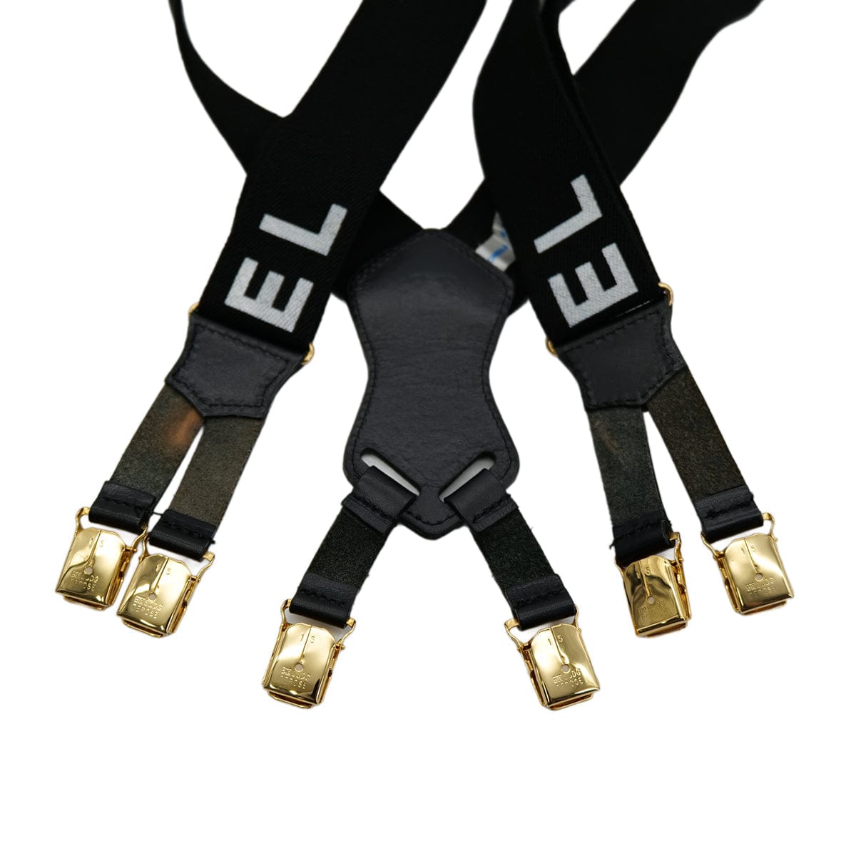 Luxury Promise Japan CHANEL VINTAGE SUSPENDER LOGO BLACK WHITE CANVAS LEATHER 90304105