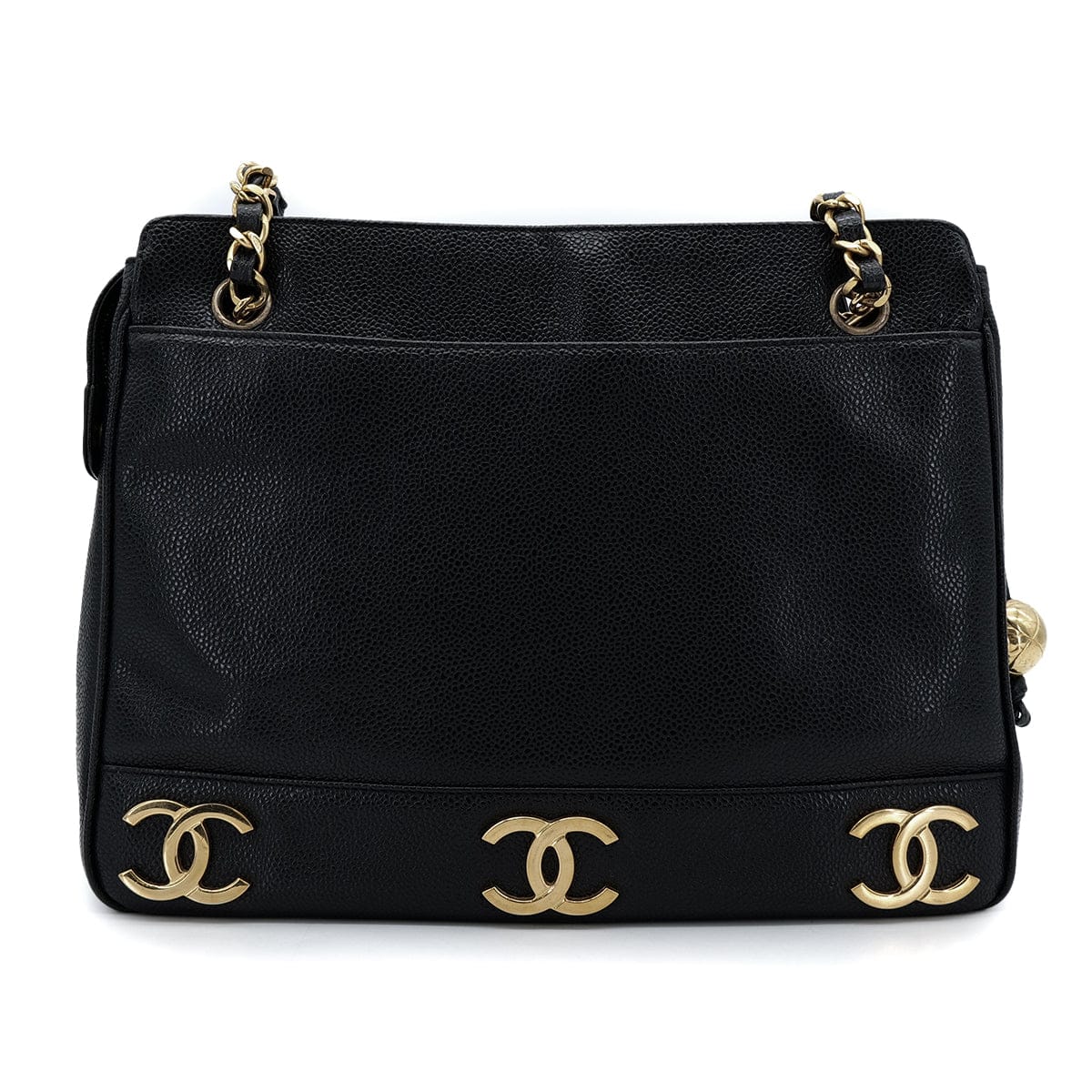 Luxury Promise Japan CHANEL VINTAGE TRIPLE COCO CHAIN TOTE BAG BLACK CAVIAR SKIN 90304692