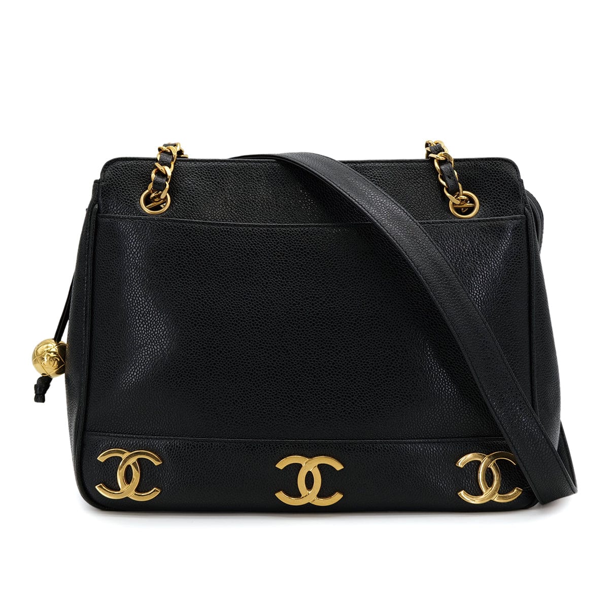 Luxury Promise Japan CHANEL VINTAGE TRIPLE COCO CHAIN TOTE BAG BLACK CAVIAR SKIN 90308978