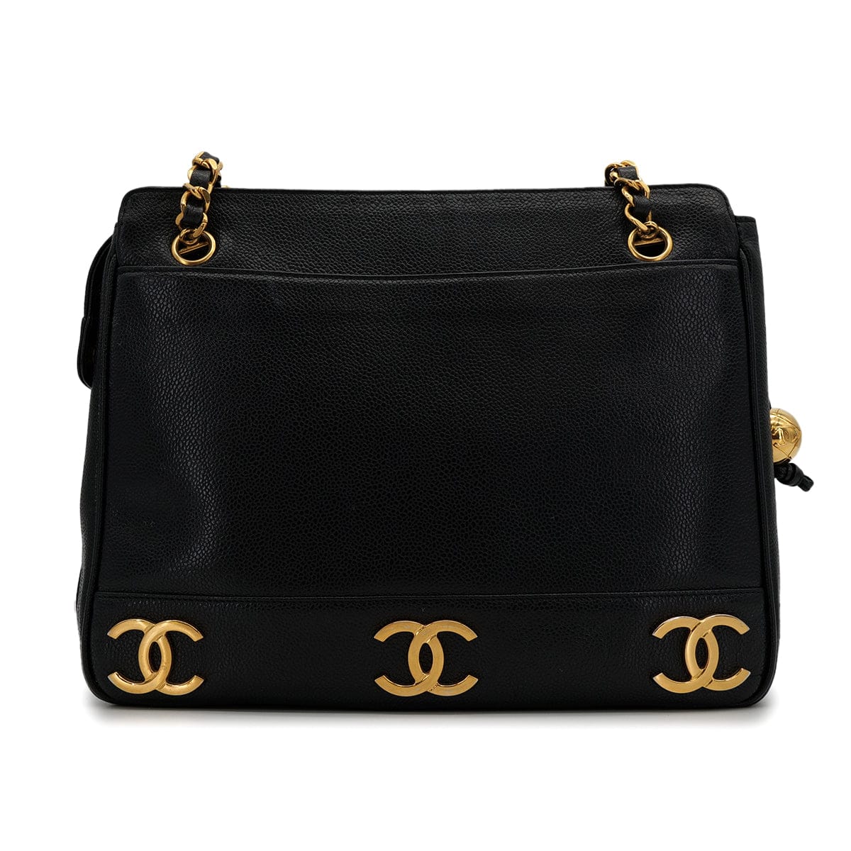 Luxury Promise Japan CHANEL VINTAGE TRIPLE COCO CHAIN TOTE BAG BLACK CAVIAR SKIN 90310274