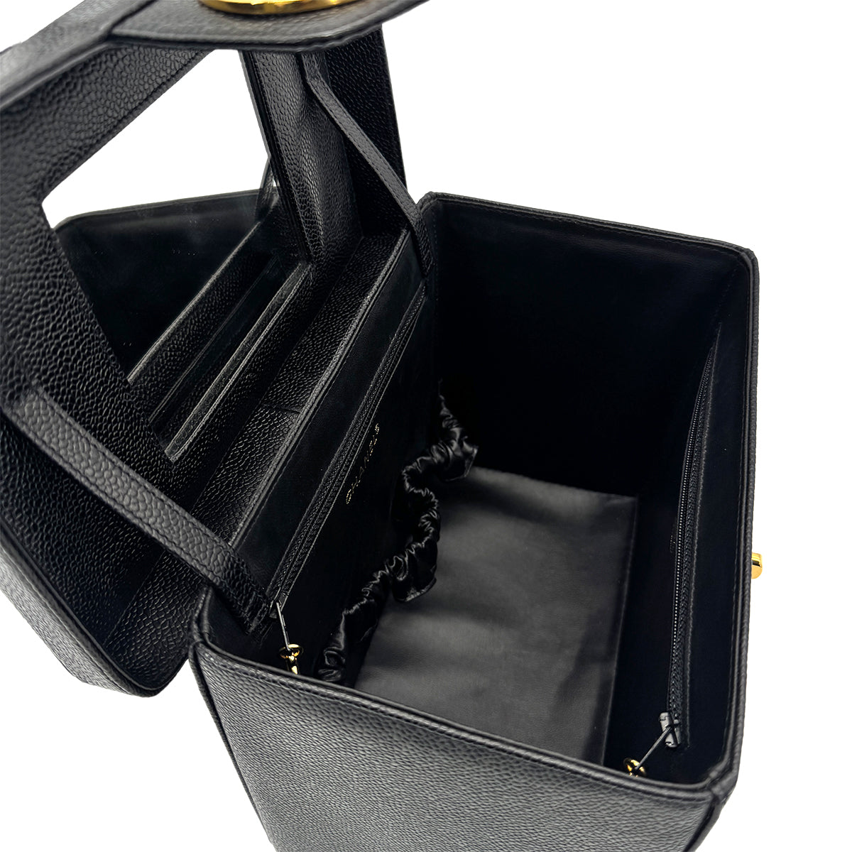 Luxury Promise Japan CHANEL VINTAGE TURN LOCK 2WAY VANITY HAND SHOULDER  BAG BLACK CAVIAR SKIN 90276344