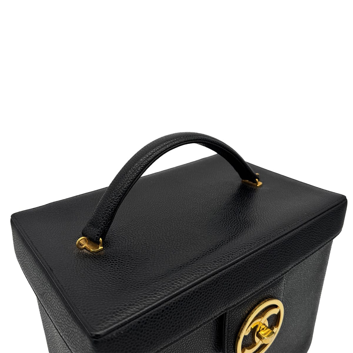 Luxury Promise Japan CHANEL VINTAGE TURN LOCK 2WAY VANITY HAND SHOULDER BAG BLACK CAVIAR SKIN 90308246